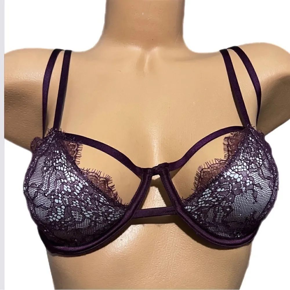 Victoria's Secret Very Lined strappy Balconet underwire Bra wine buff 34D